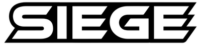 SIEGE black and white banner logo on transparent background white border around logo
